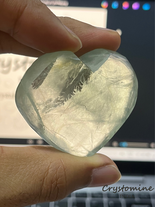 Green Fluorite \ Heart \ Dreamy Inclusions \\ Super Rare Piece \\ 2 - 2.5 inch \ 94 gm \ GFHER1