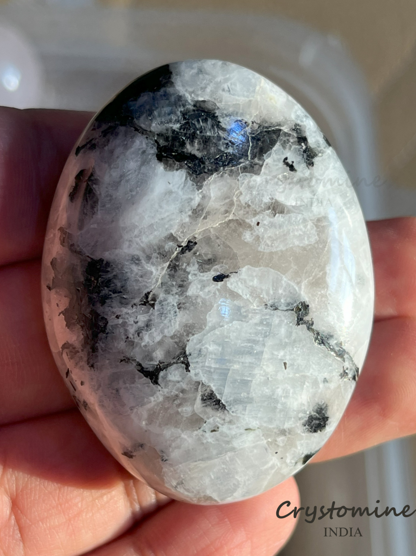 Rainbow Moonstone \ Palm Stone \ Flashy \ 2 - 2.5 inch \ 81 gm \ RMPS1