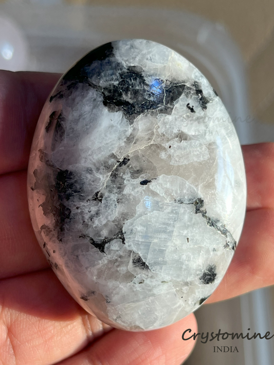 Rainbow Moonstone \ Palm Stone \ Flashy \ 2 - 2.5 inch \ 81 gm \ RMPS1