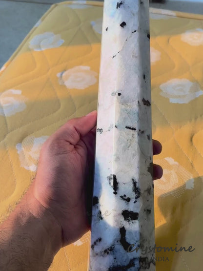 Rainbow Moonstone \ Tower \\ Exclusive and Rare \\ Flashy \ 13.5 inch \ 2.34 kg \ Bottom Thickness: 3 inch \ RMTER1