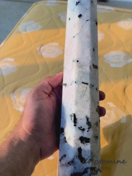 Rainbow Moonstone \ Tower \\ Exclusive and Rare \\ Flashy \ 13.5 inch \ 2.34 kg \ Bottom Thickness: 3 inch \ RMTER1