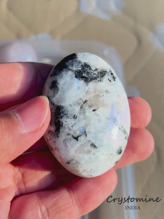 Rainbow Moonstone \ Palm Stone \ Flashy \ 2 - 2.5 inch \ 81 gm \ RMPS1